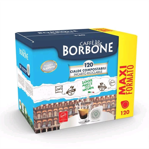 BORBONE BOX CAFFE' IN CIALDE COMPOSTABILI DA 44 mm MISCELA SUPREMA ORO CONF 120 Pz.